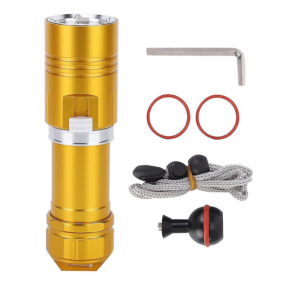 L2 LED Flashlight, Waterproof up to 100m, Ideal for Diving and Camping, with Adjustable Dimmer, Gold Color