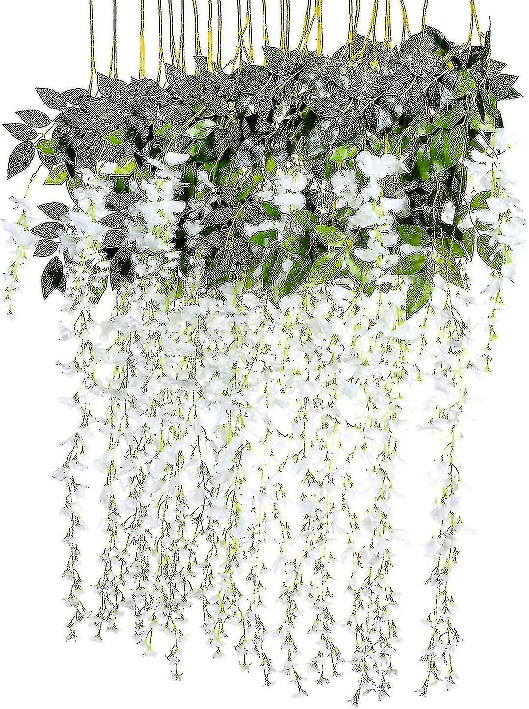 3.6 Piedi Fiore Artificiale Seta Vite Falso Glicine Ghirlanda Fiori Appesi 6 Pezzi (bianco)