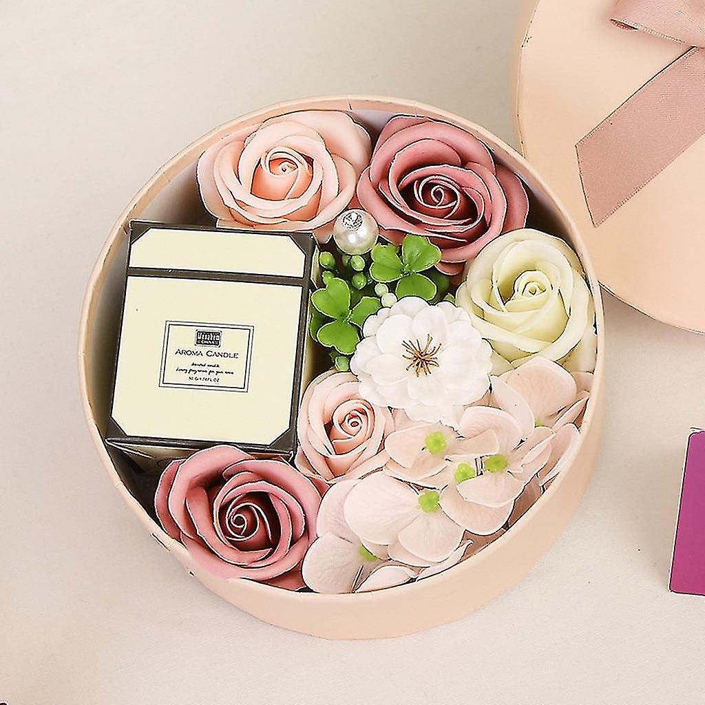 ソープディッシュホルダーバレンタインデーDIYソープフラワーキャンドルギフトローズボックスブーケ結婚式家族ギフト人工ピンク