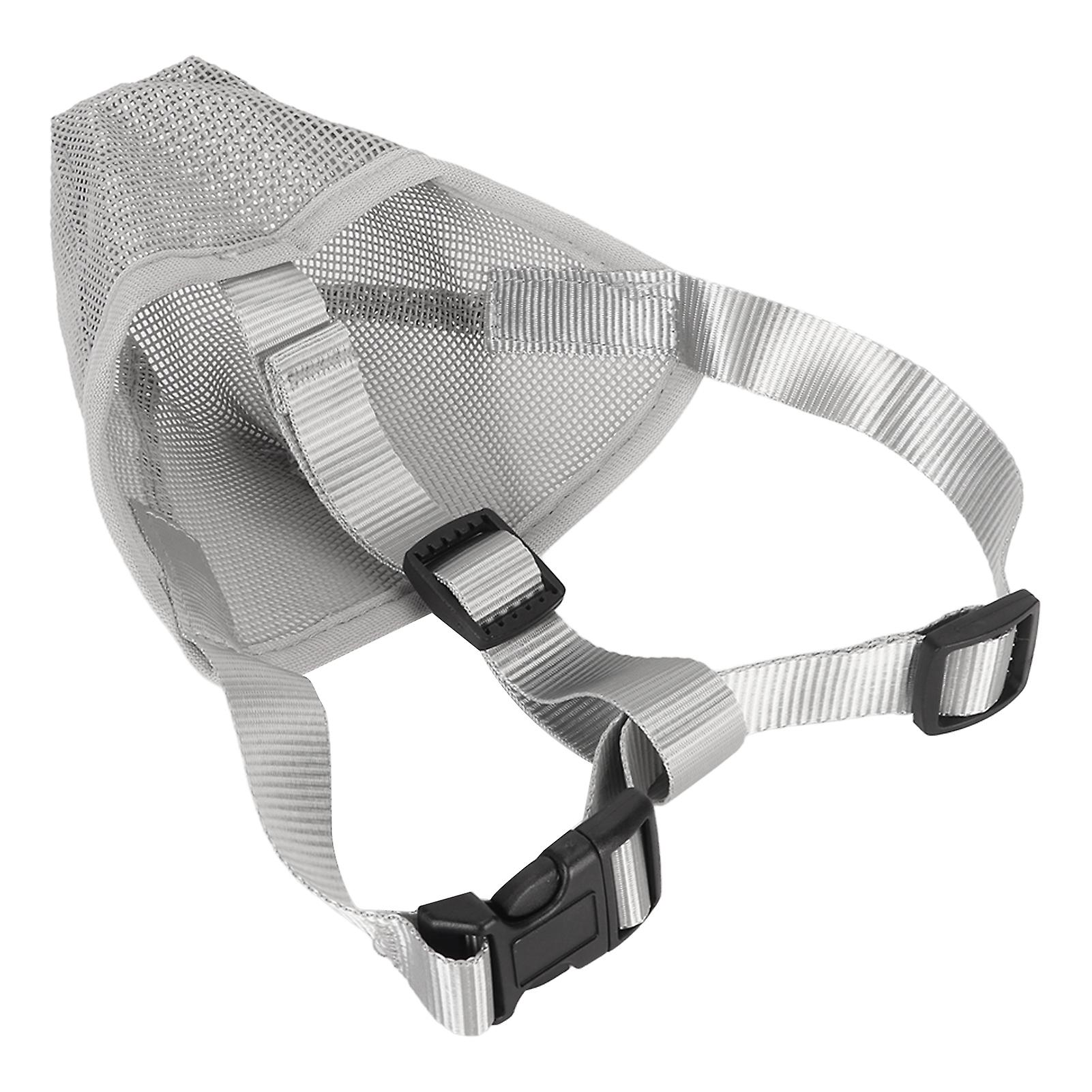 Dog Muzzle Breathable Adjustable Mesh Prevent Biting Gray XL