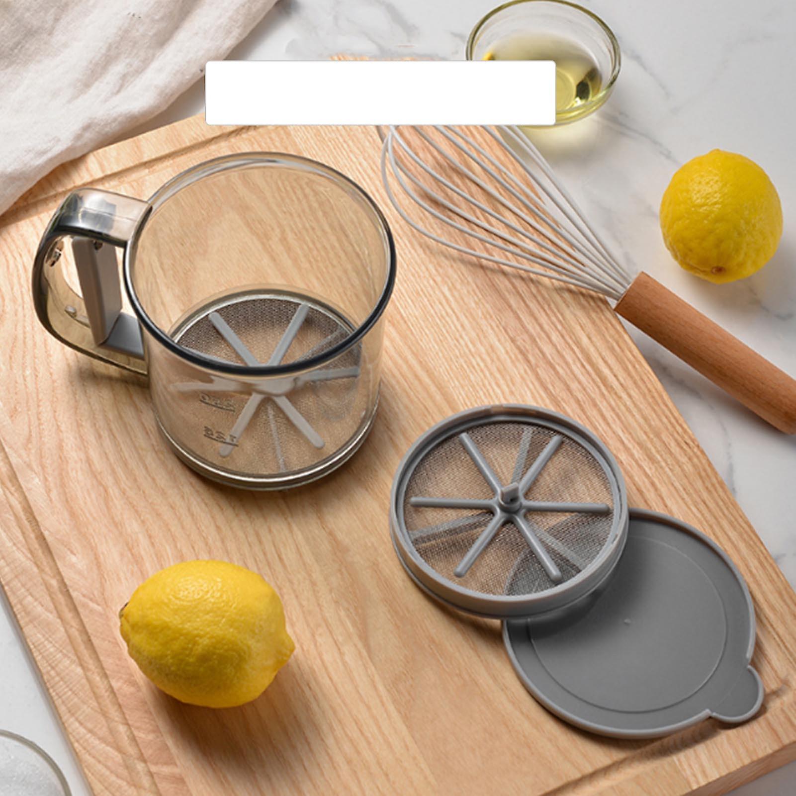 Flour Sifter Cup Handheld Double Layer Filter Mesh Flour Strainer Colander with Lid for Kitchen Supplies Baking Tools