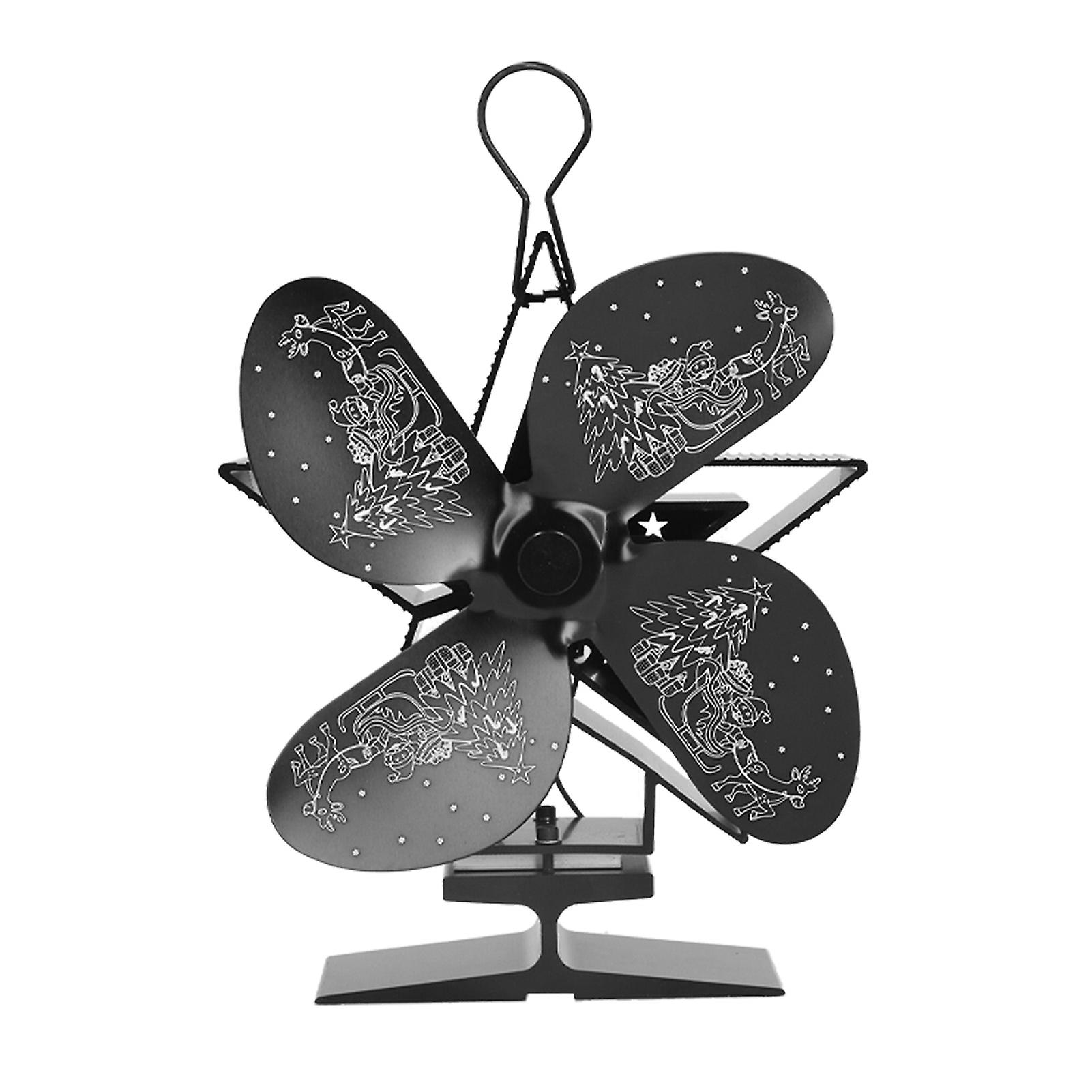 4 Blades Heat Powered Fan Santa Claus Pattern Fireplace Fan for Heat Distribution Circulating Warm AirBlack