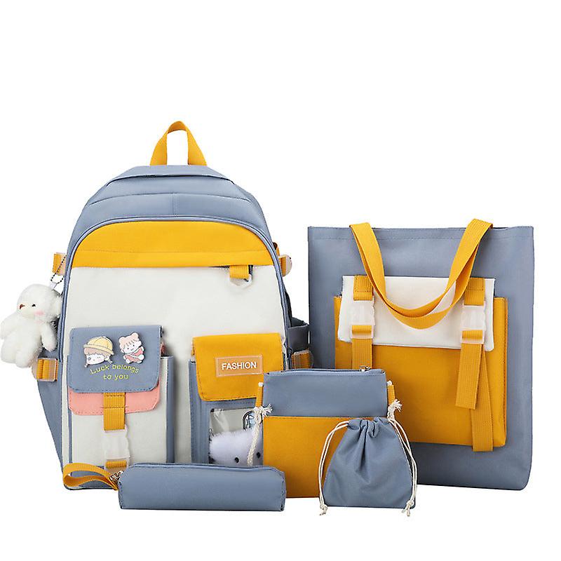 School Student Backpack College Bookbag Travel Bag Contrast Color Large Capacity Canvas Burden Reduction