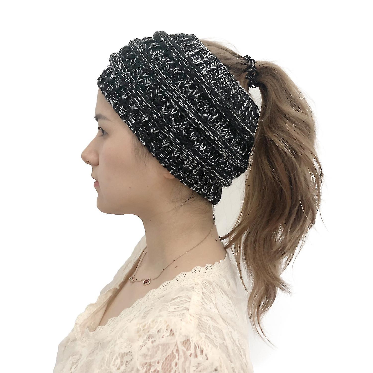 Ponytail Dağınık Çörekler Örgü Esnek Beanie Kış Cap Şapka