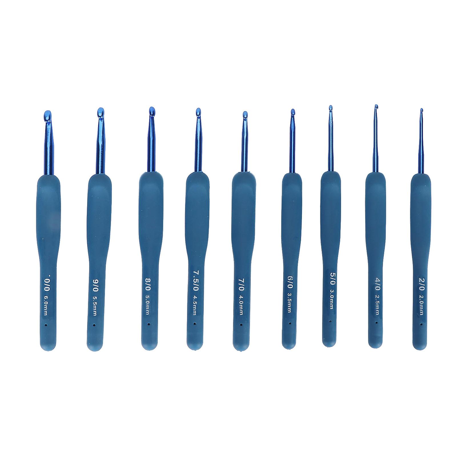 Set of 9 blue ergonomic soft grip crochet hooks, crochet hooks and knitting needles