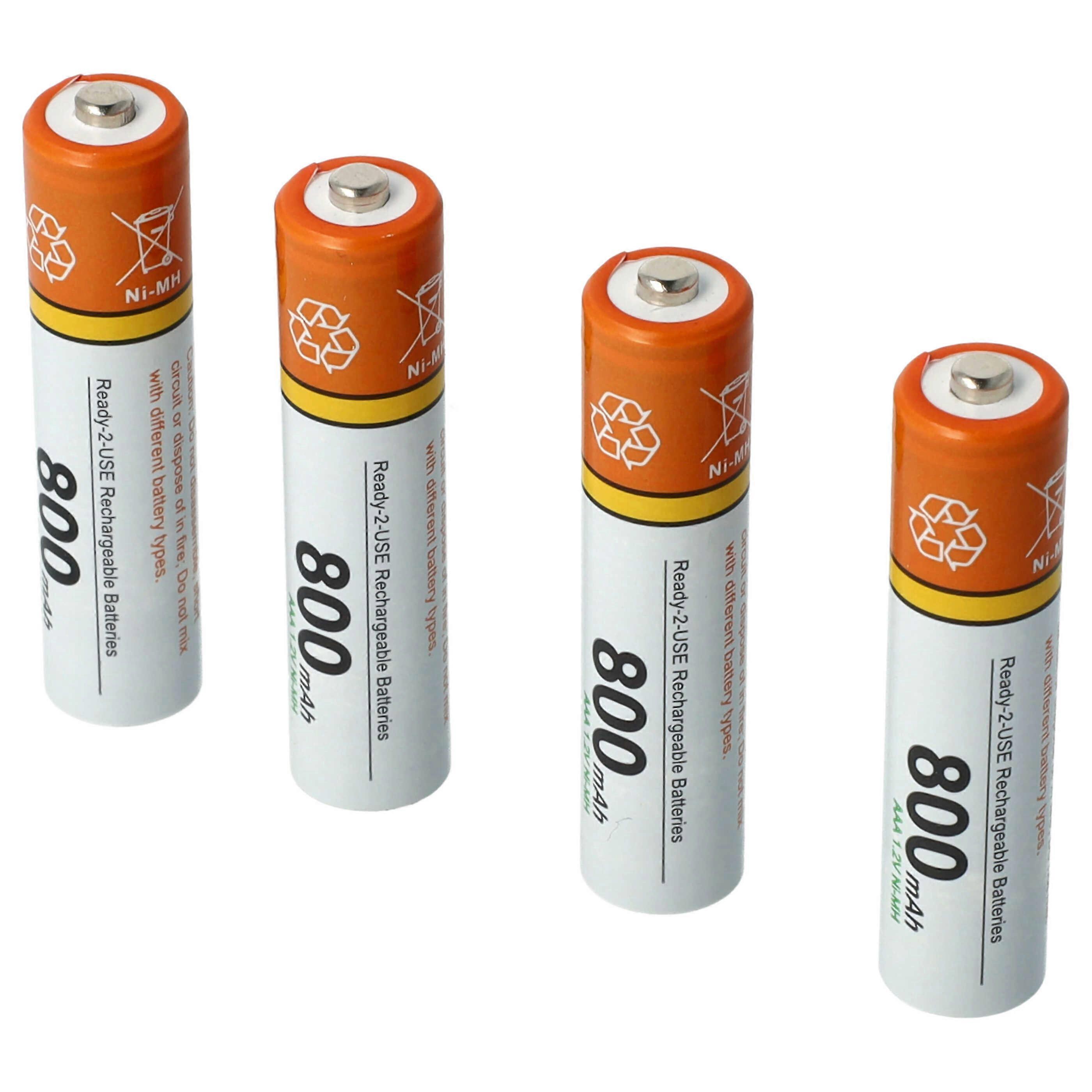 vhbw 4x AAA Micro Batterie Compatible avec le téléphone fixe sans fil Motorola StarTac S1201 DECT (800mAh, 1.2V, NiMH)