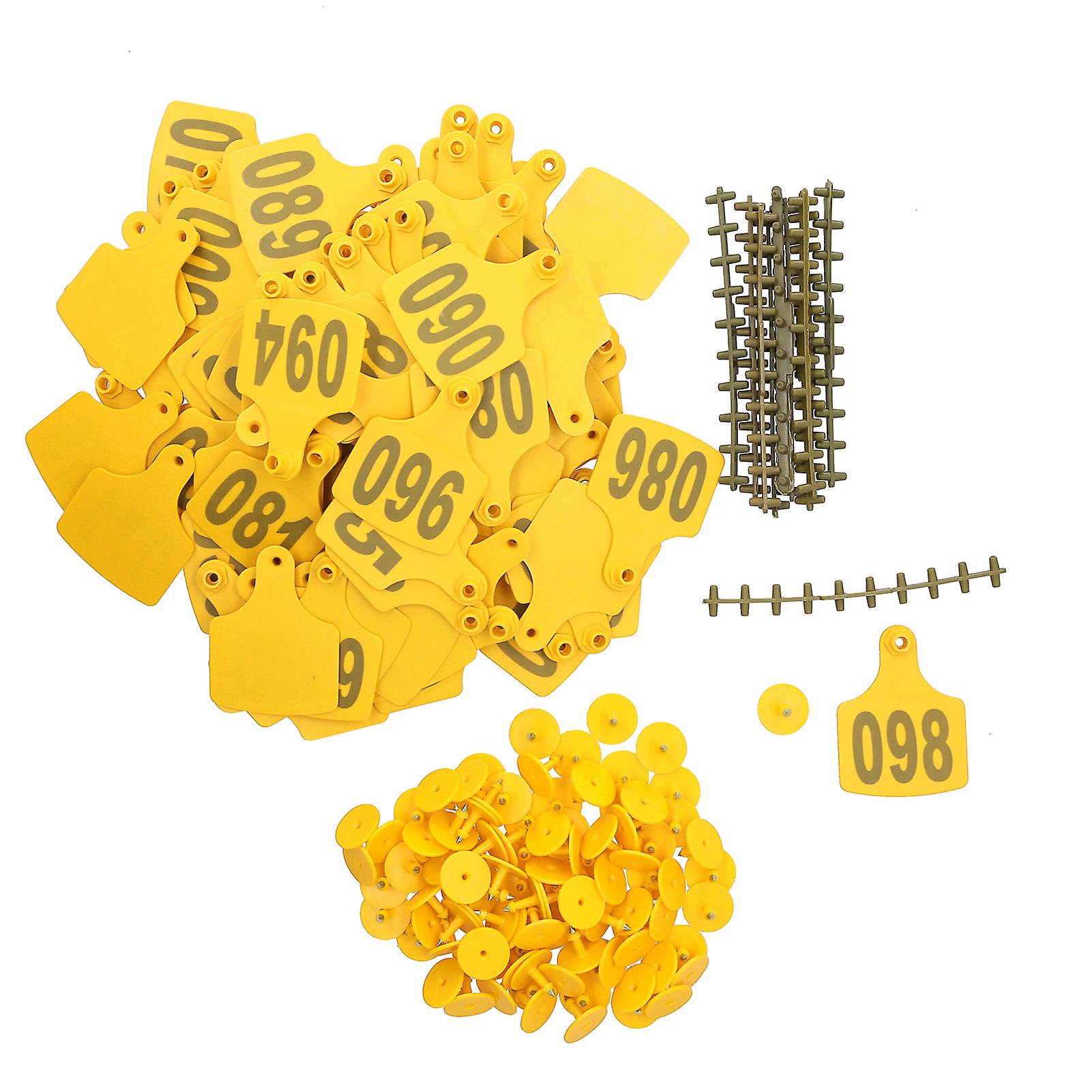 100 Pcs Cattle Ear Tags with Numbers for Farm Animal Identification, Yellow