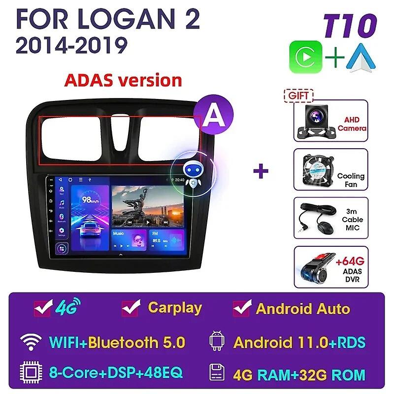 2din Android 11 Dsp Autoradio Multimidia Lecteur Vidéo Pour Renault Logan 2 Sandero 2 2012-2019 Navigation Gps 2 Din Carplay