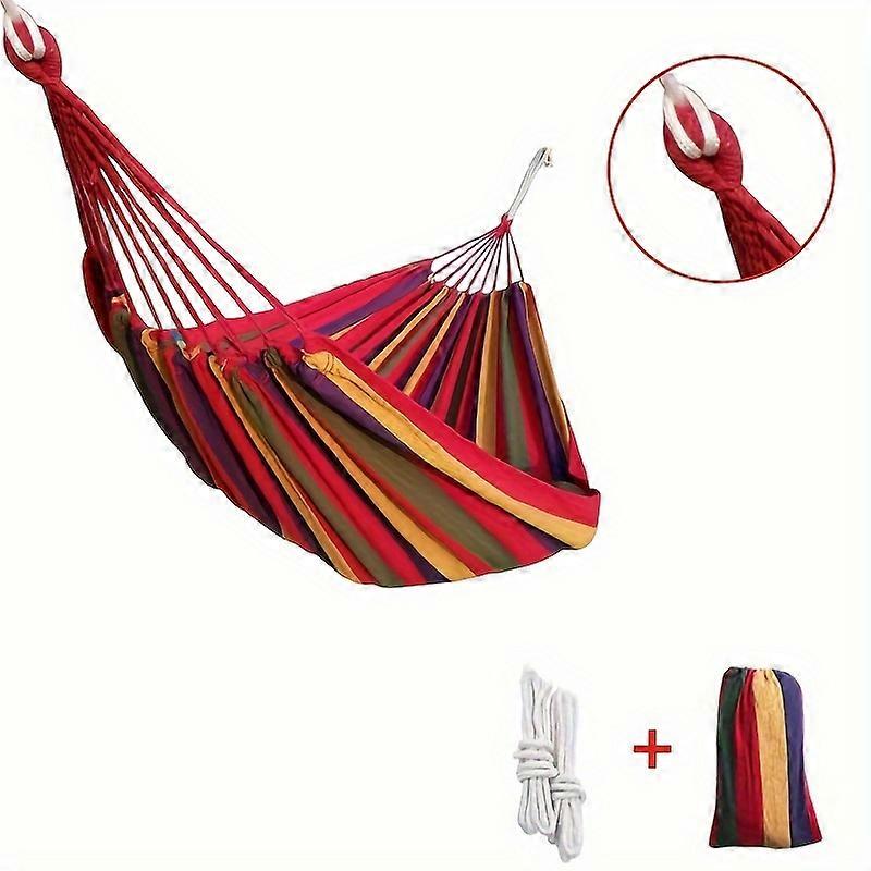 1pc Portable Canvas Hammock For Single & Double, Outdoor Camping Hammock With Storage Bag And 2 Binding Ropes, Breathable & Durable, Light And Easy To
