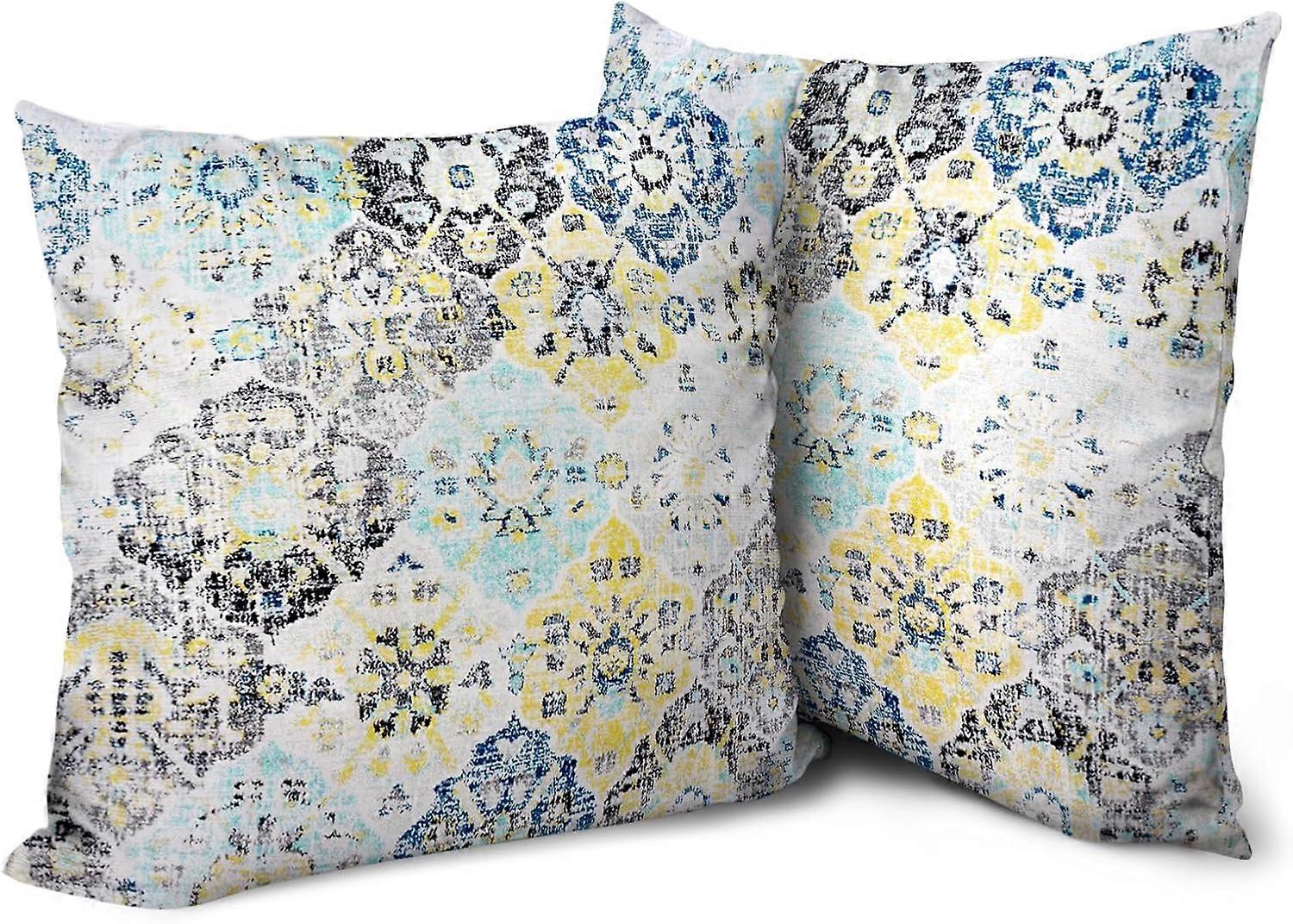 Boho Throw Pudebetræk 20x20 tommer Sæt med 2 Monaco Tæppe Persisk Tæppe Dobbeltsidet Mønster Bomuld Blødt Pudebetræk Pudebetræk Boheme Pudebetræk