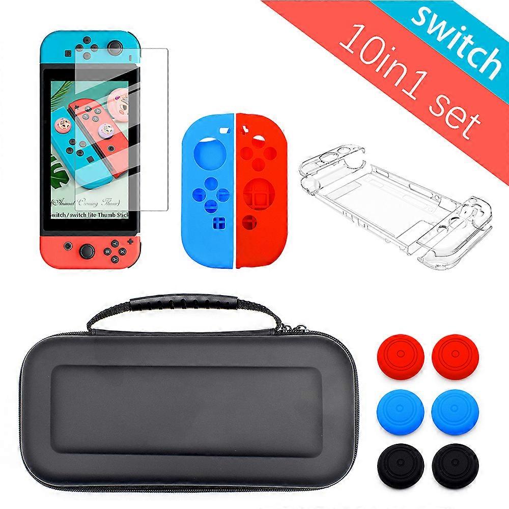 Nintendo Switch Console Game Accessories Set, Travel Carrying Case, Screen Protector, PomerCon Cover, NS Bundle Bag, Pink, Red, 10 in 1
