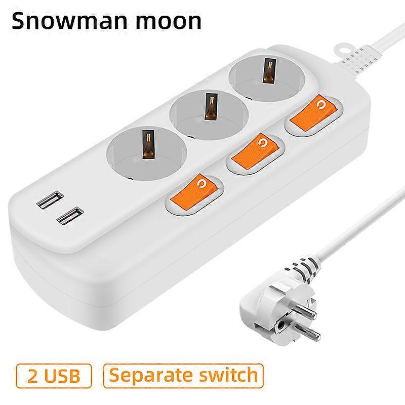 USB Wall Power Bar Double Cut Electric Switch 3 Way 2 Round Pin EU Plug Network Filter