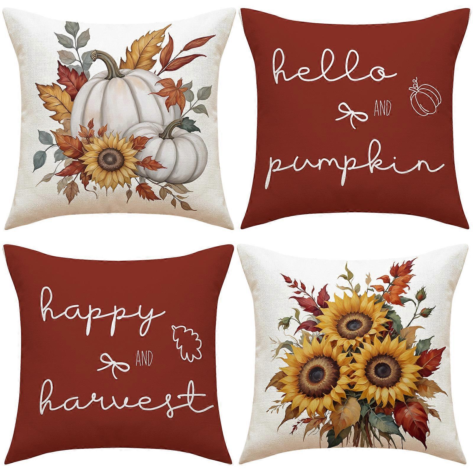 Herfst Oogst Pompoen Print Kussensloop Linnen Ademend Veelzijdig Sofa Kussen Thanksgiving Kussensloop