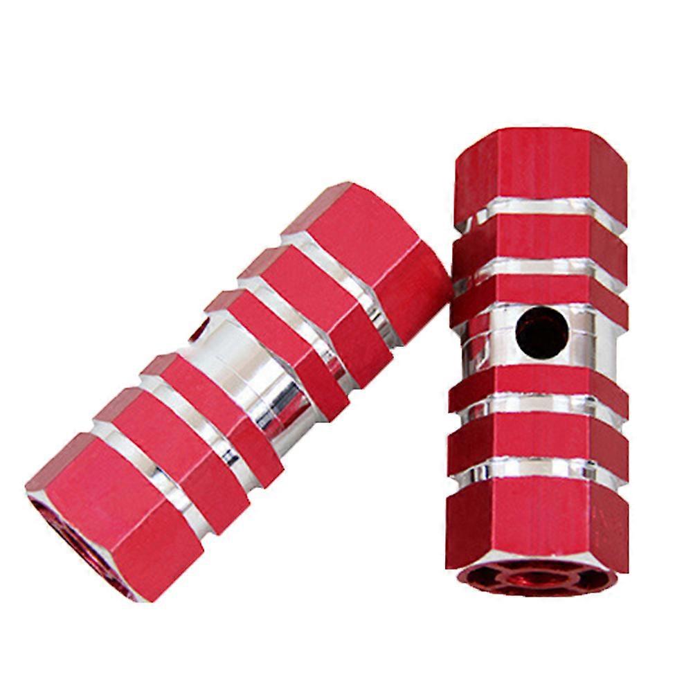 2PCs Set Bicycle Aluminum Alloy Hexagonal Column Axle Foot Pegs Non Slip Grooves (Red)