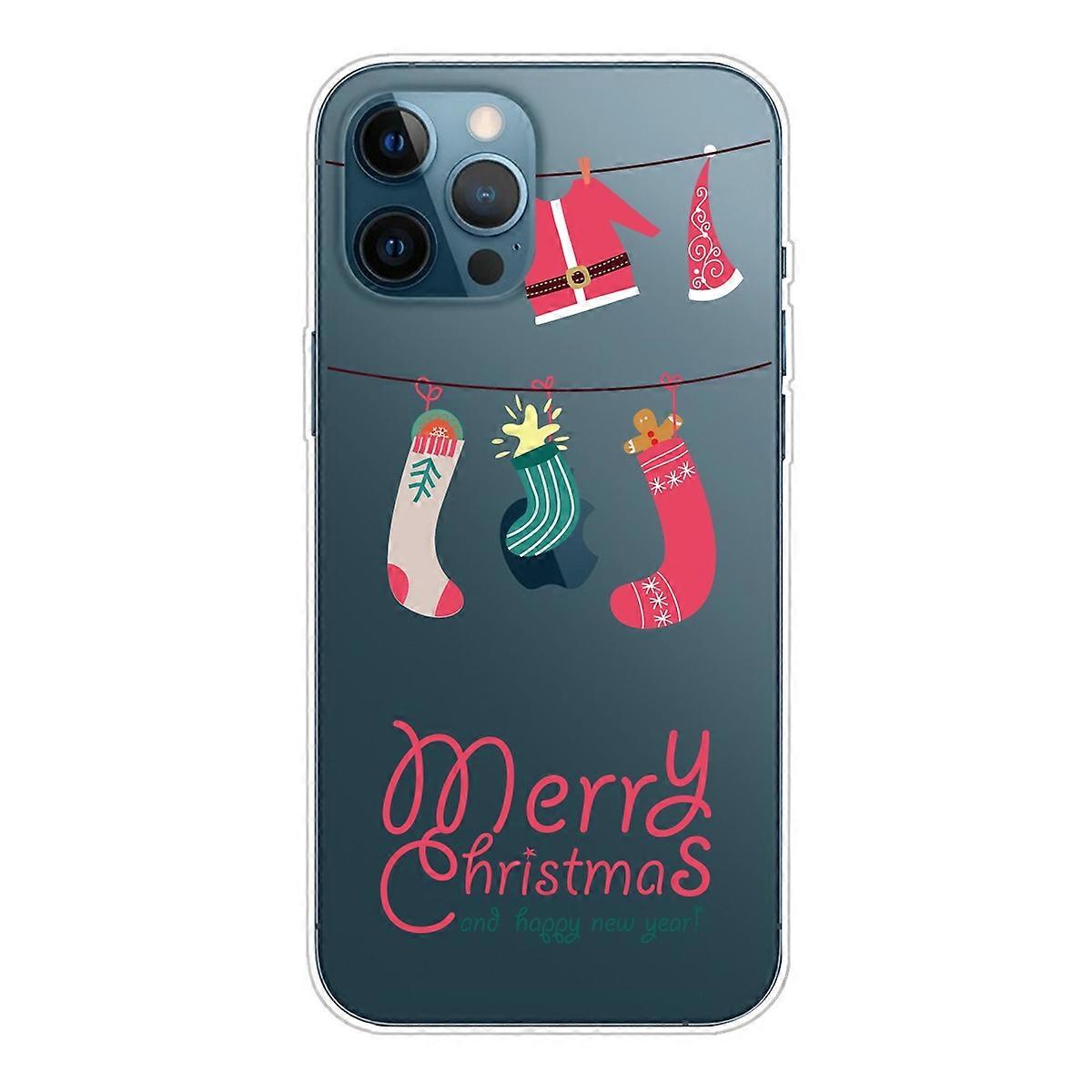 For iPhone 16 Pro Max Case Christmas Pattern Printing Soft TPU Phone Cover - Hanging Socks