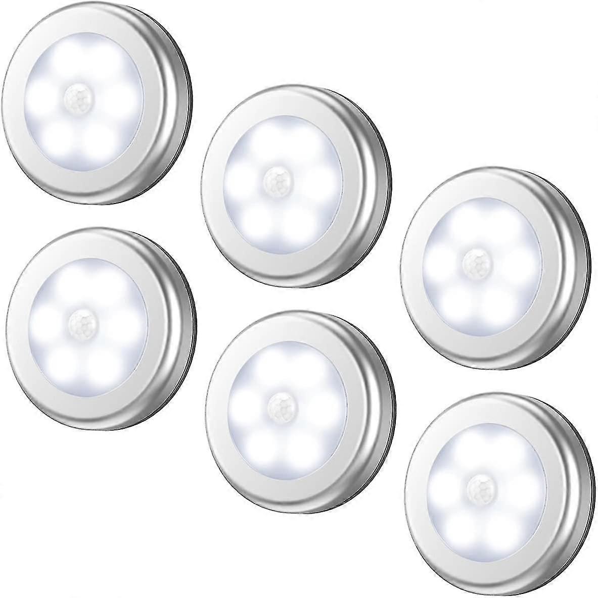 Motion Sensing Light, Cordless Led (silver,white Light,6 Pack)