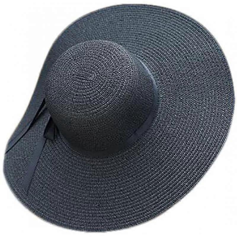 Bow-knot sun hat, sun hat straw hat, beach hat (black)