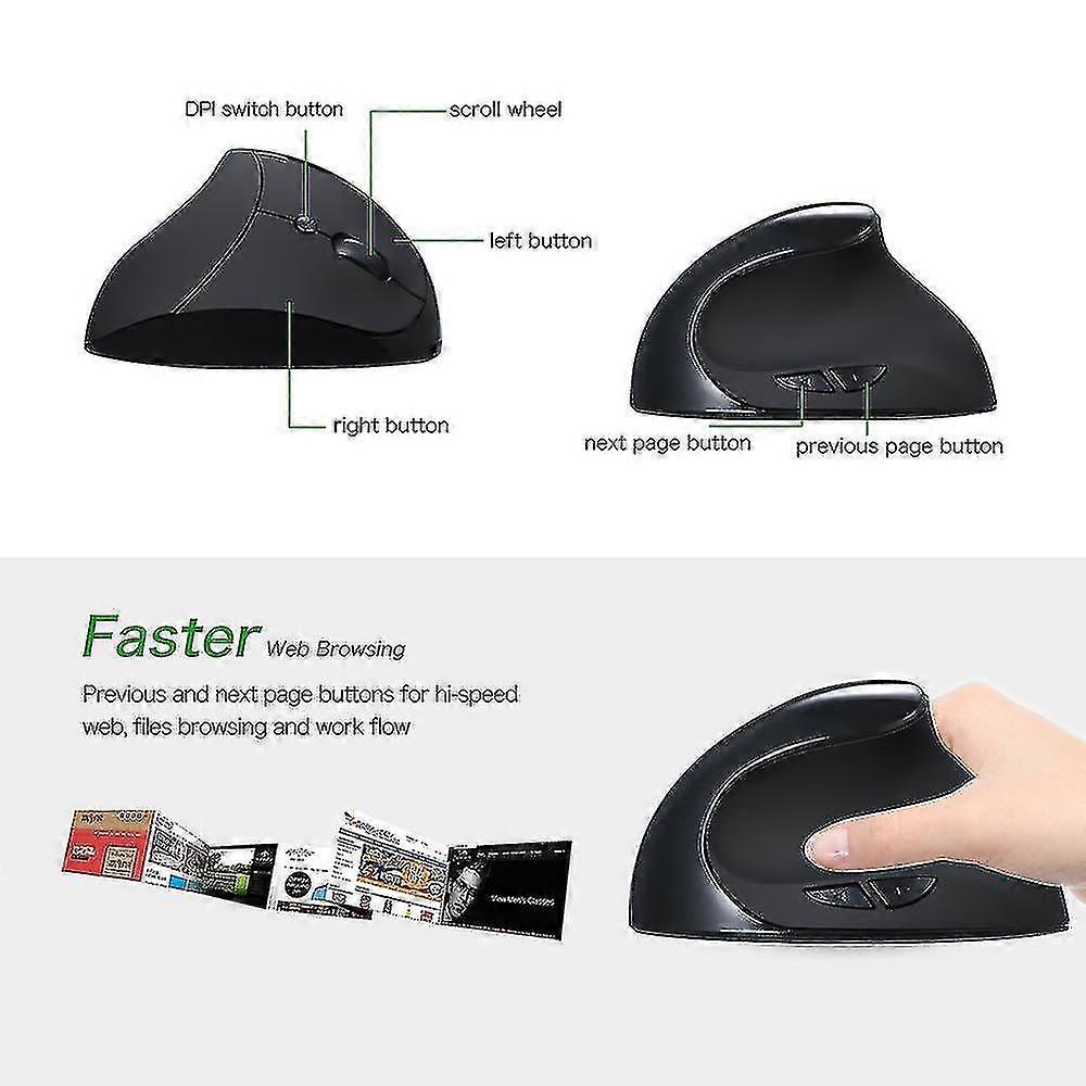 Ergonomic Wireless Mouse - Rechargeable Vertical Mouse With Dpi Switch
