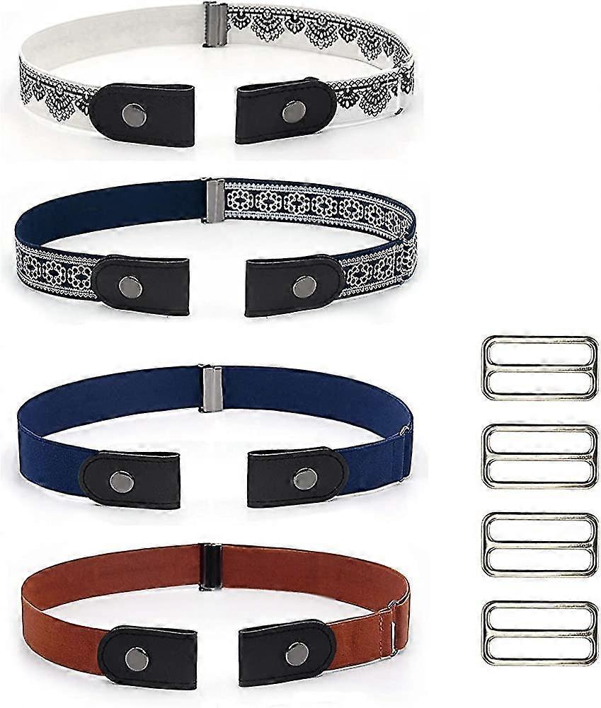 4 Pieces No Buckle Belt Elastic Invisible Belt Unisex Adjustable Stretch Belt For Jeans