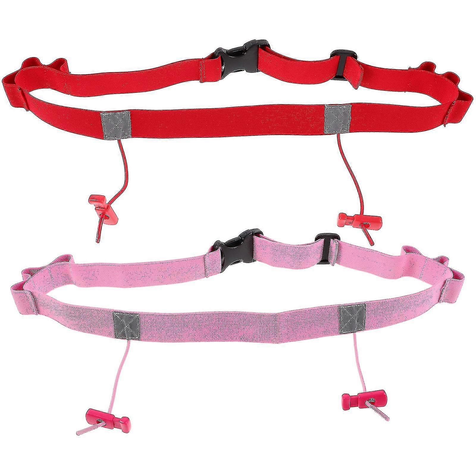 2pcs Triathlon Race Number Belt Reflective Design Race Belt (red And Pink)