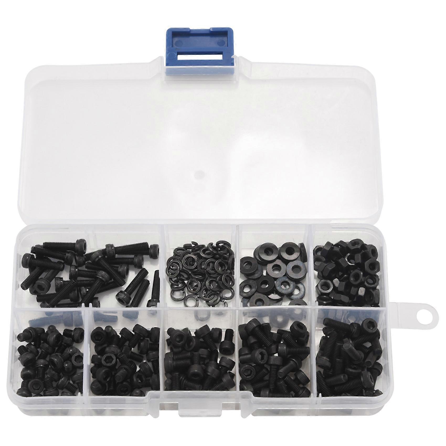 300 Pcs Nuts Set Hex Nut and Washer Assortment Screws Tool Kit with Plastic Box (Black)