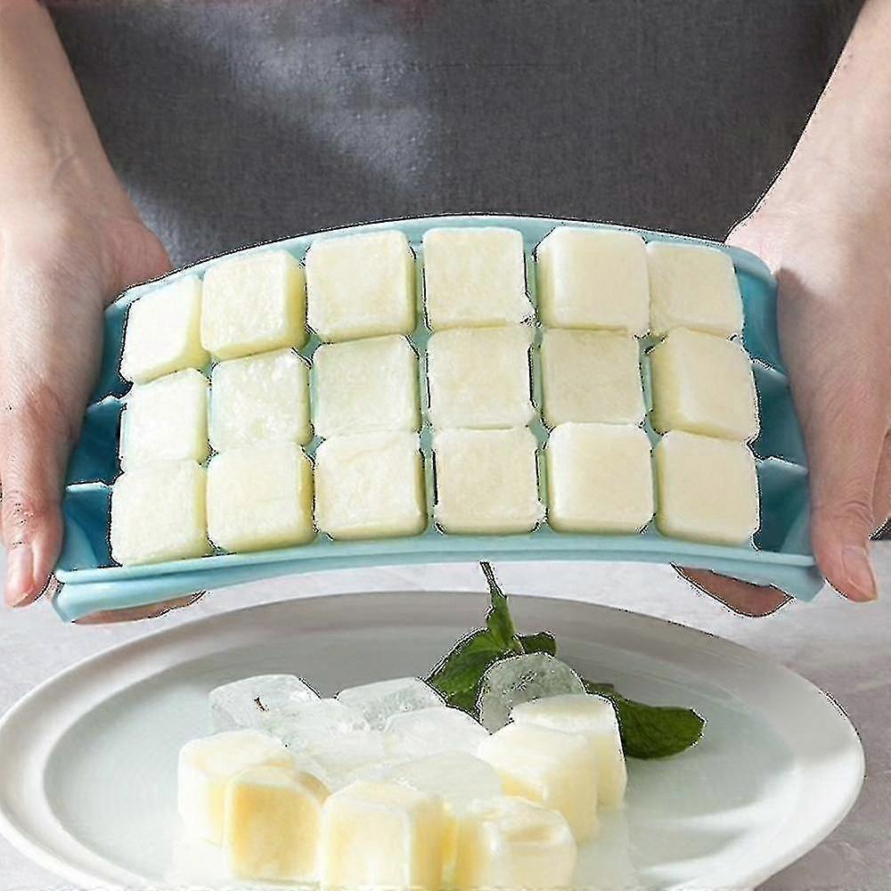 3pc Ice Cube Trays With Lid Cubes 24 Compartments,pink+blue+white