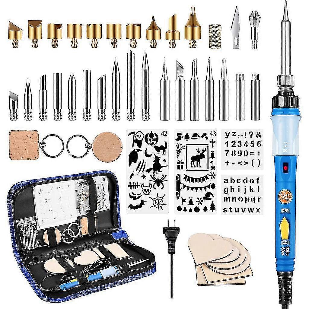 60w Wood Burning Carving Pyrography Pen Kit Adjustable Temp Soldering Iron Tips