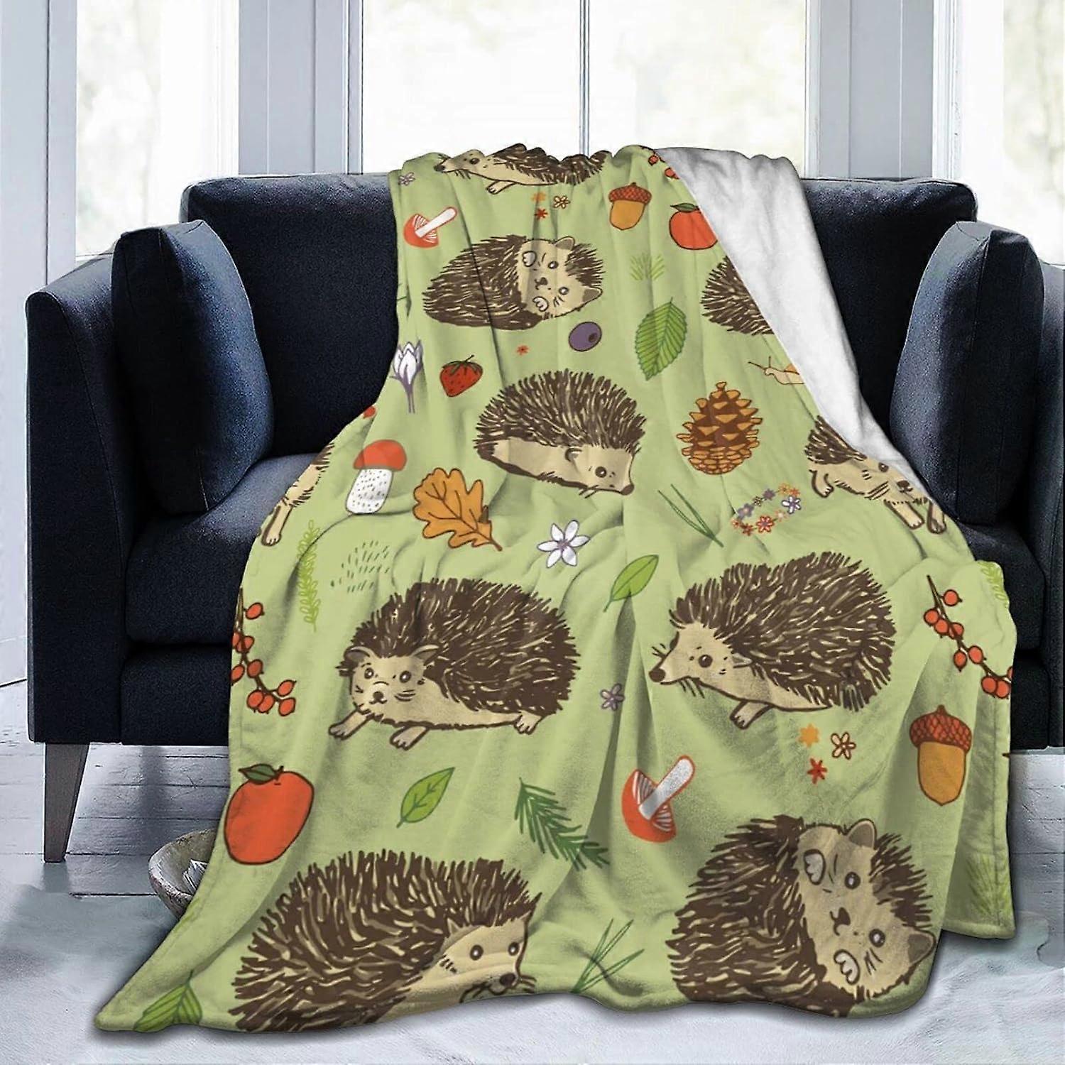 Hedgehog Animals Pattern Fleece Throw Blanket Cozy Soft Plush Lightweight Blanket for Sofa Couch Bed