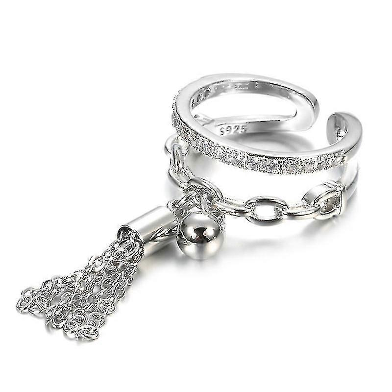 Link Chain Tassel Ring Zirconia avec pendentif à pointe Charm Finger Ring pour femmes Ouverture
