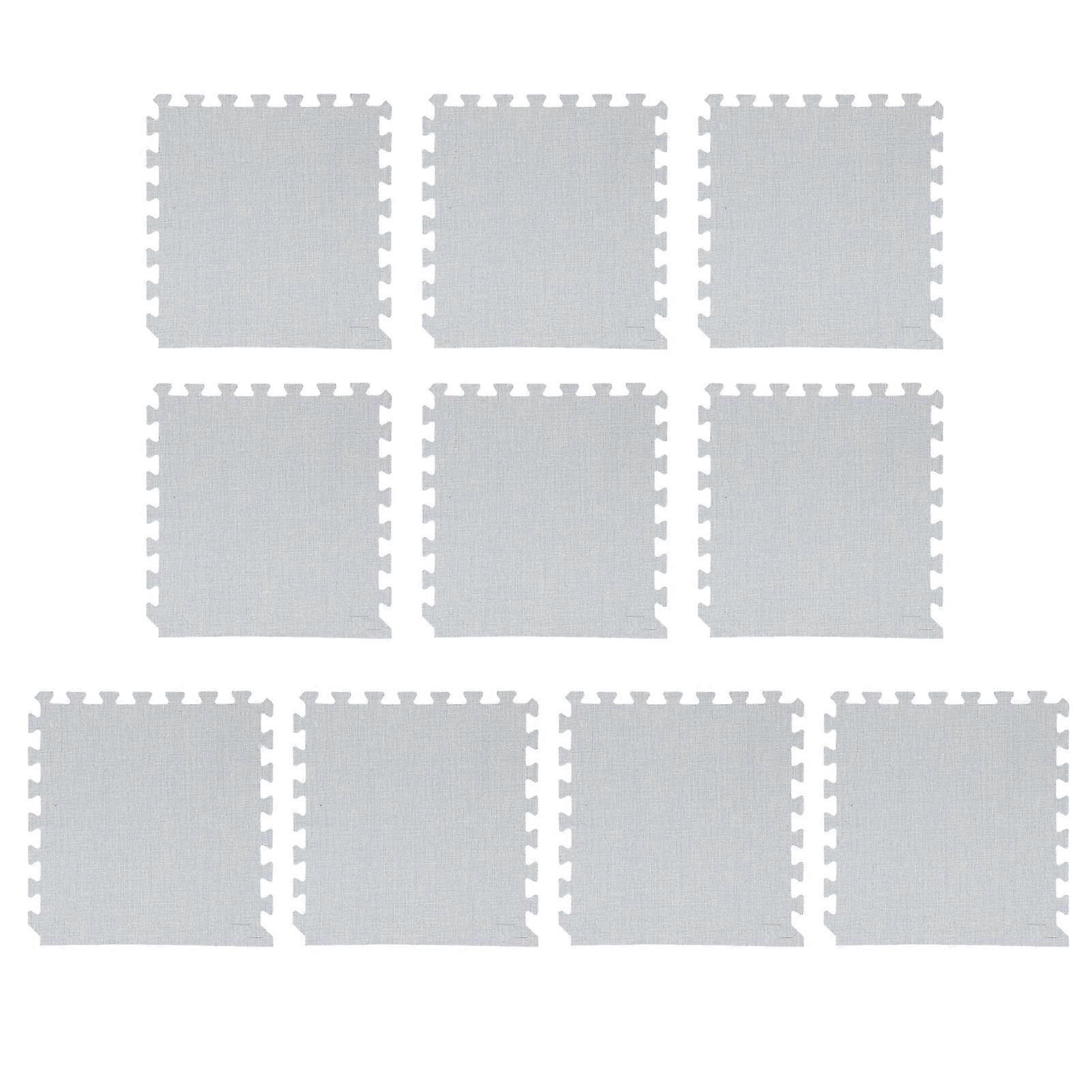 10pcs Cotton Linen Interlocking Carpet Tiles Anti Slip Floor Protection Soft Interlocking Floor Mat for Home Light Gray