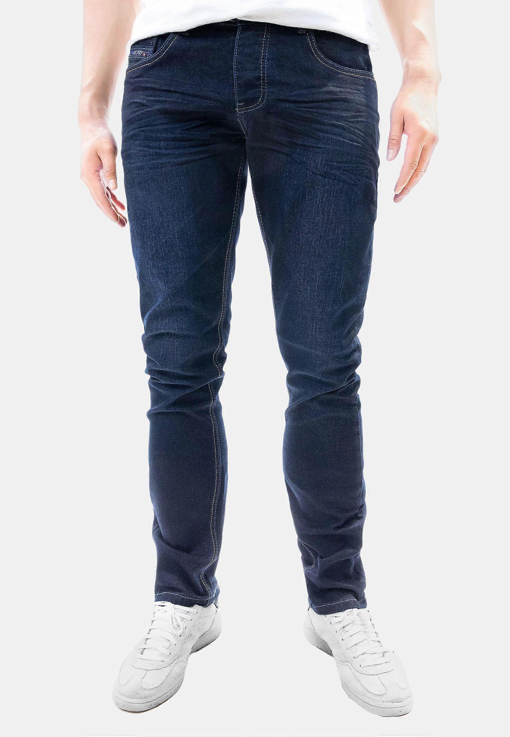 Jaylvis Men's Denim Jeans with Contrast Stitching and Button Closure