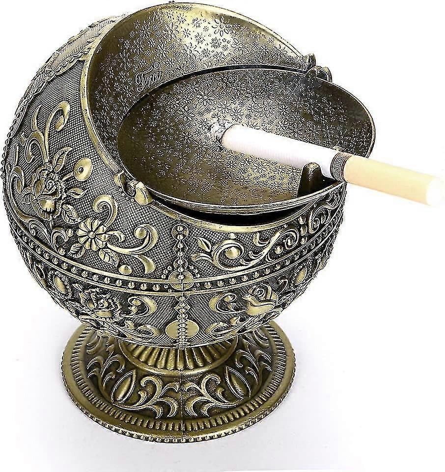 Cendrier coupe-vent vintage avec couvercles - Cendrier de table à motif de fleurs rétro (bronze)
