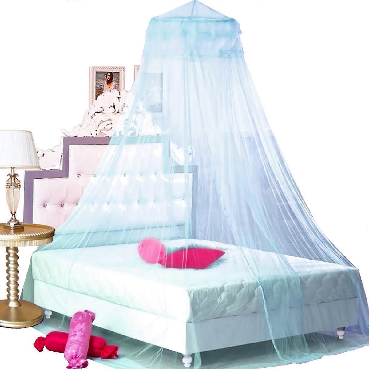 Blue Princess Bed Canopy Netting Mosquito Net Round Lace Dome for Twin Full and Queen Size Beds Crib