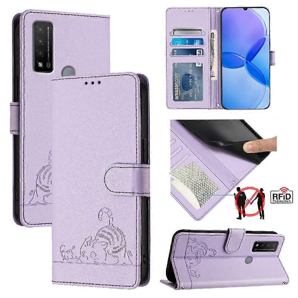 Case For TCL 20R Wallet Flip Cover Card Slot Holder Kickstand Cat RFID