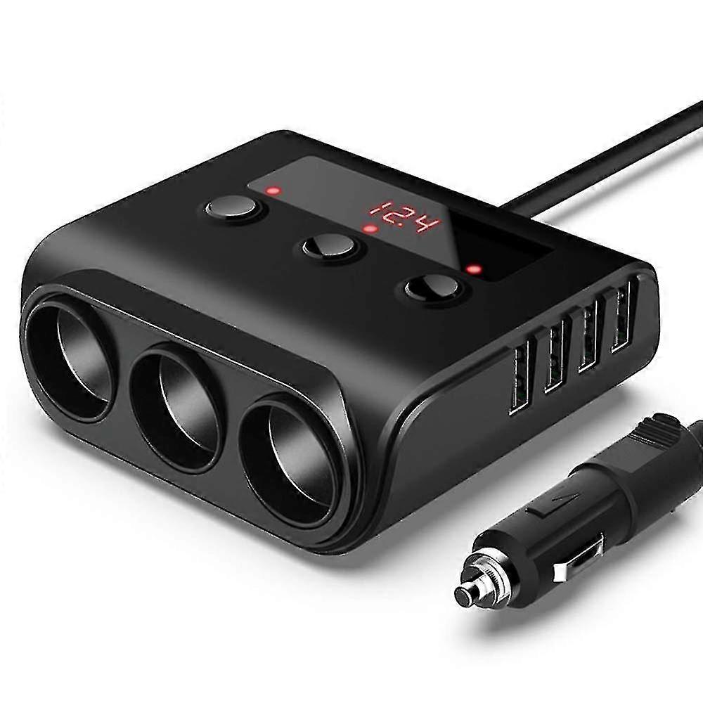 Cigarette Lighter Splitter, 100w 12v/24v 3 Sockets 4 Usb Car Charger