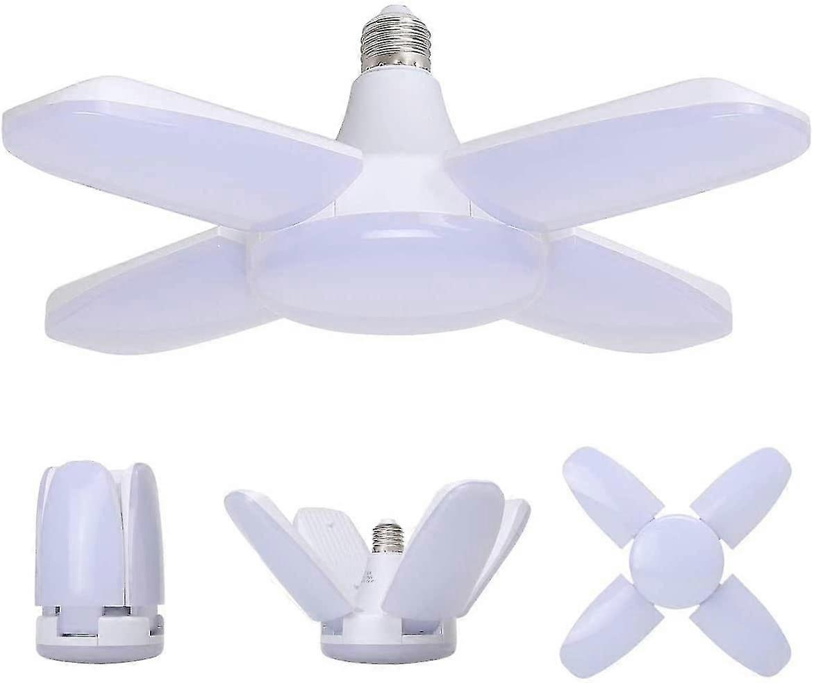 60w Led Garage Light, E27 6000 Lumens Security Ceiling Light, Adjustable 4 Panel Deformable Workshop Light, Super Bright Daylight For Garage, Warehous