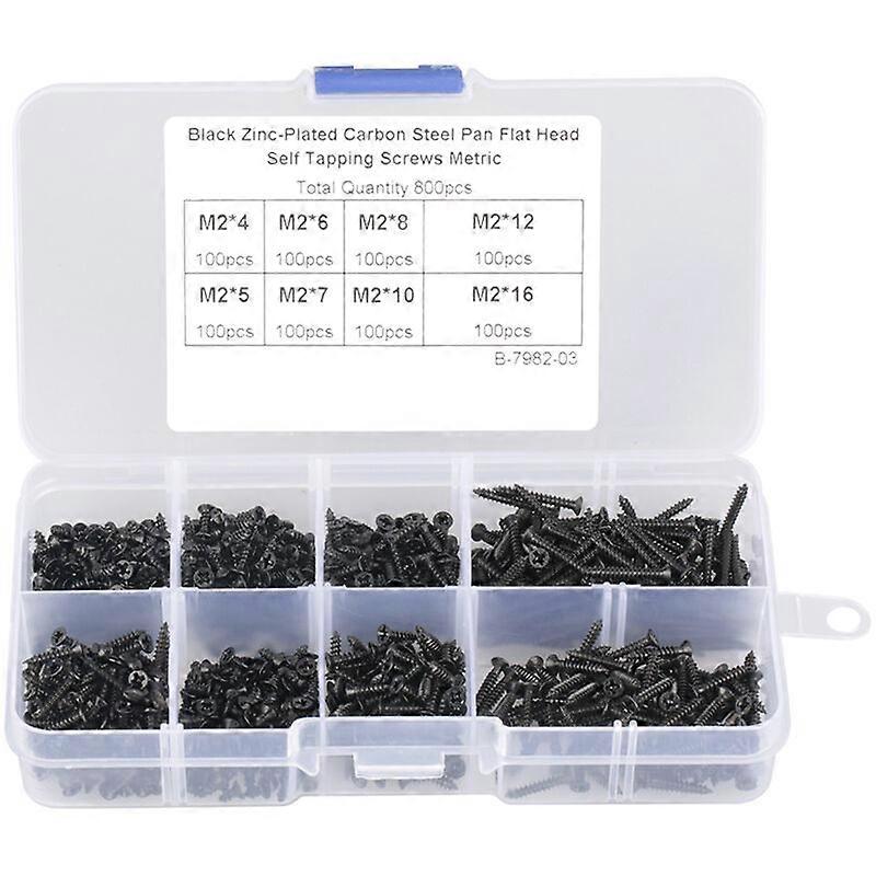 M2 Black Carbon Steel Flat Countersunk Head Self Tapping Screws 800 Pack