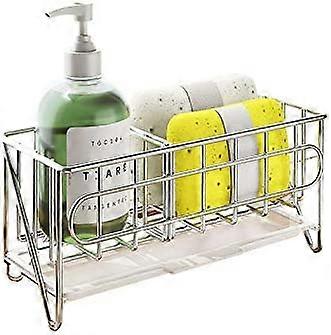 Kitchen Sink Sponge Holder Organizer,with Drain Tray, Silver