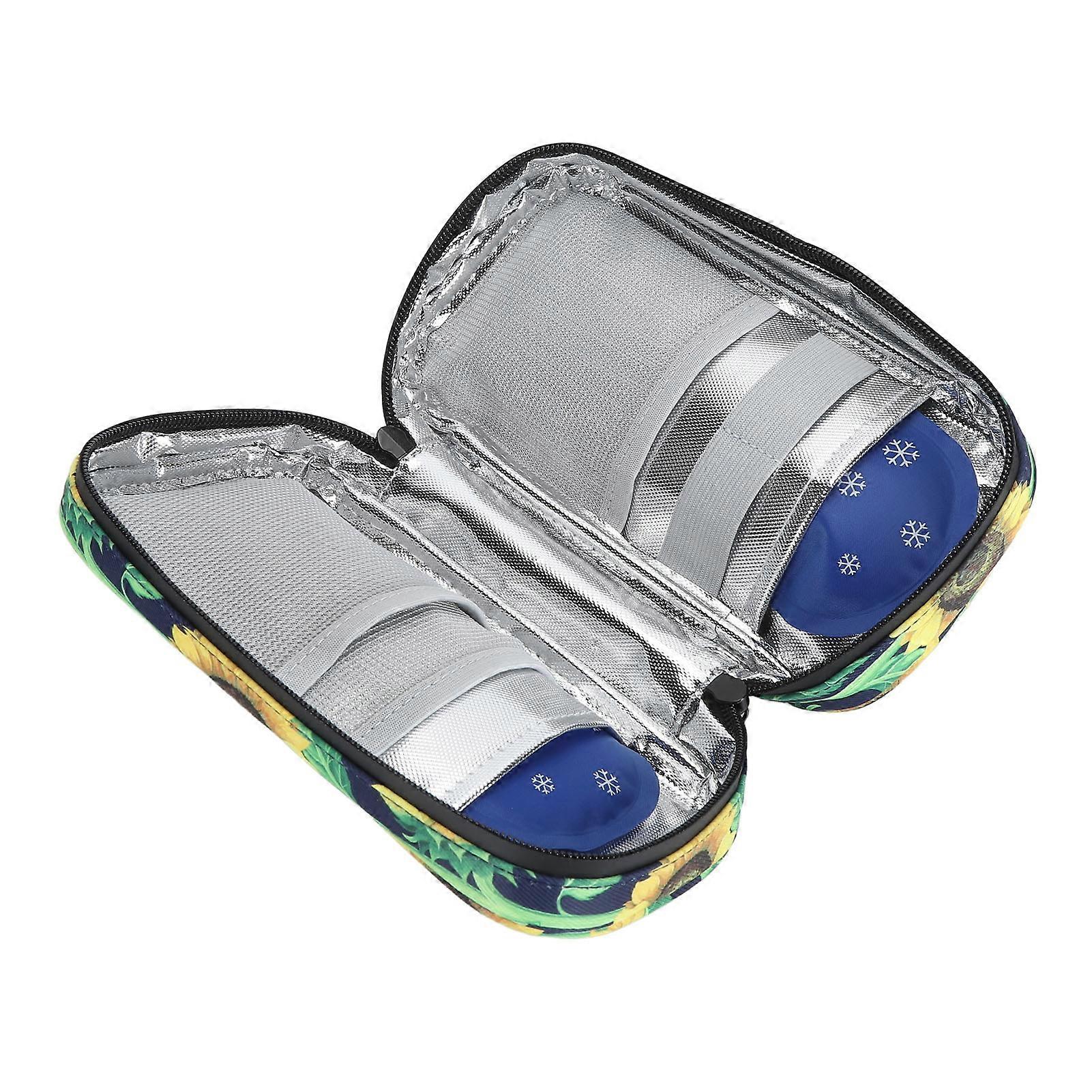 Portable Insulin Cooler Travel Case Diabetic Medication Organizer with 2pcs Ice Packs 6 to 8h Cooling Time Sunflower