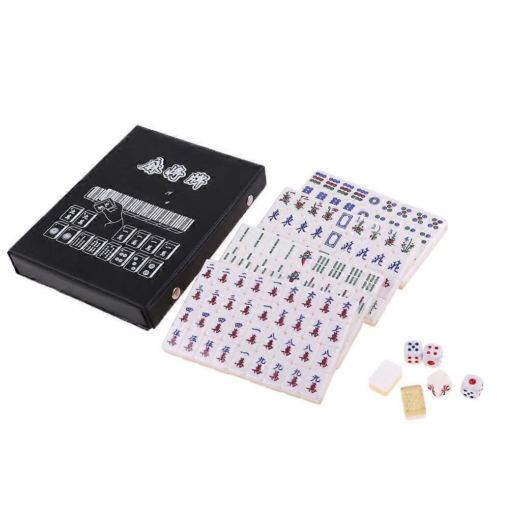 1 Set 144 Tiles Mini Portable Chinese Mahjong Set Mahjong Card Games Gold
