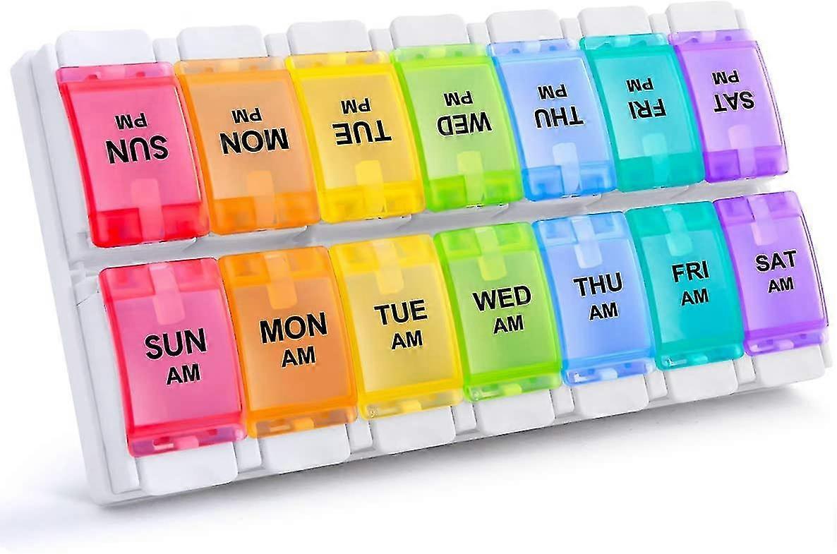 Am Pm Weekly Pill Organizer - Large Daily Pill Box With Easy Push Button Design