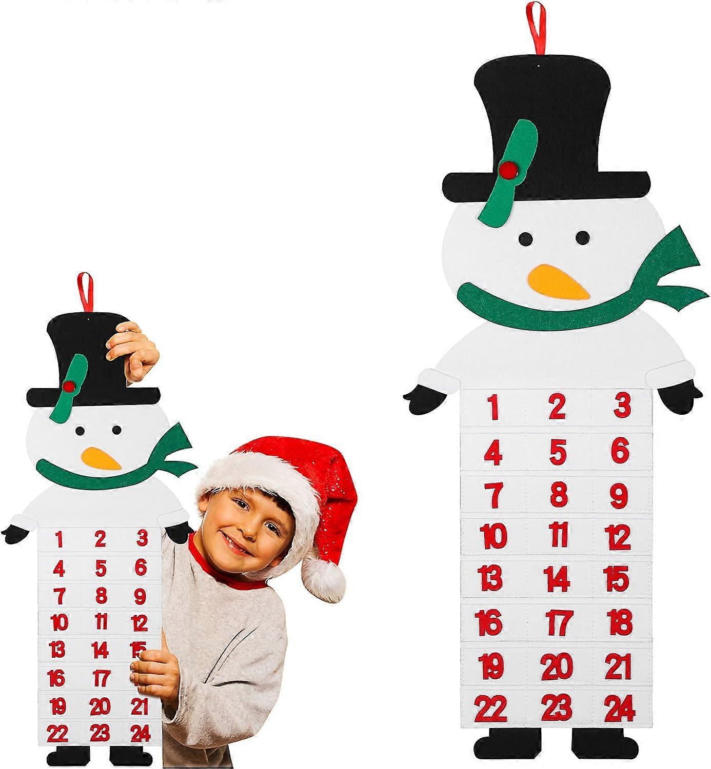 Felt Christmas Snowman Advent Calendars with 24 Day Pockets Xmas Refillable Countdown Calendar Reusable Hanging Advent Calendar Decor
