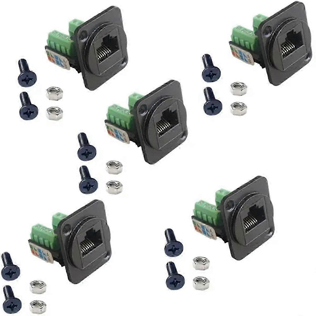 5 RJ45 CAT.5E-Verdrahtungsklemmen, Netzwerk-Computermodule mit Befestigungsmuttern (schwarz)