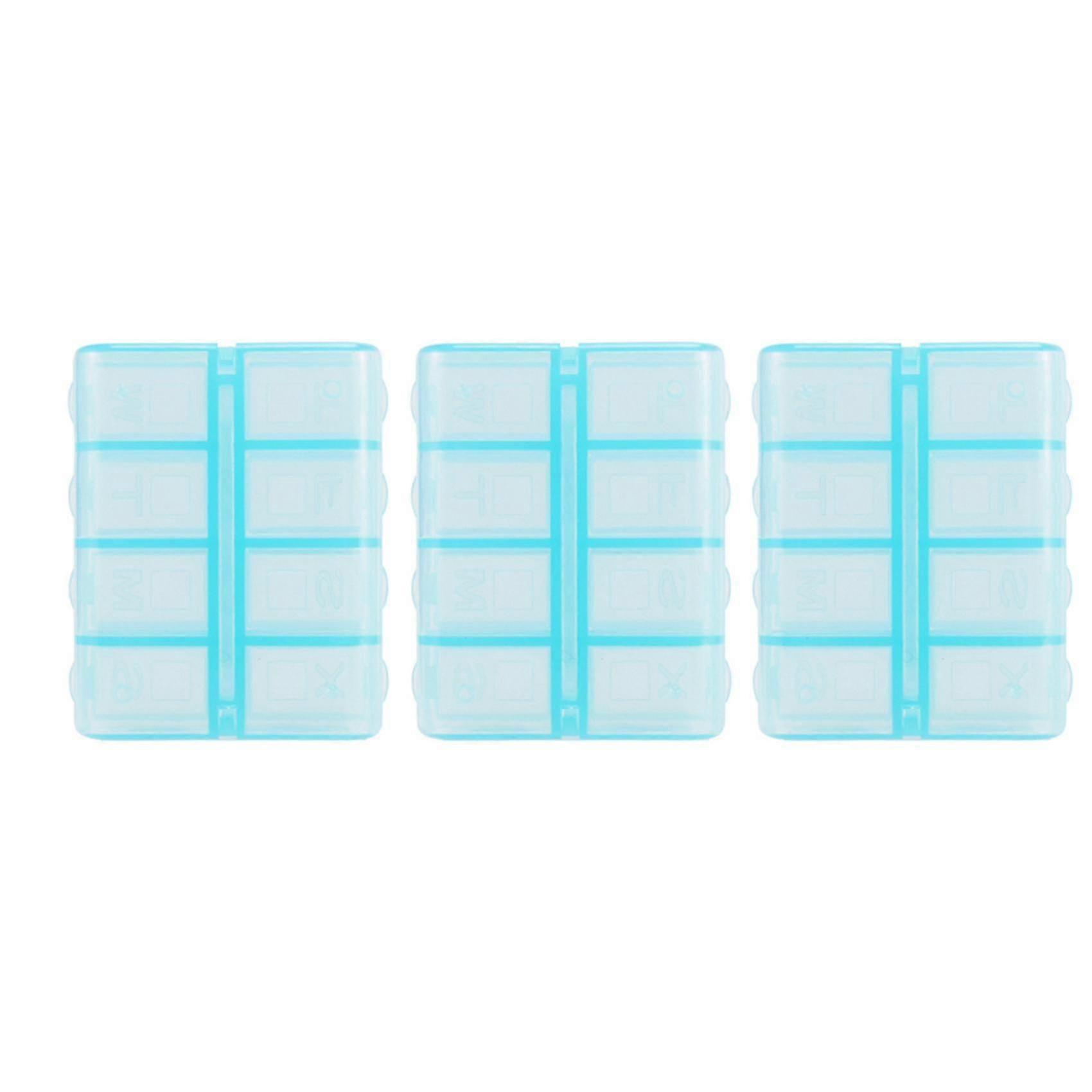 3x Plastic Rectangle 8 Compartments Medicine Pill Box Blue PK