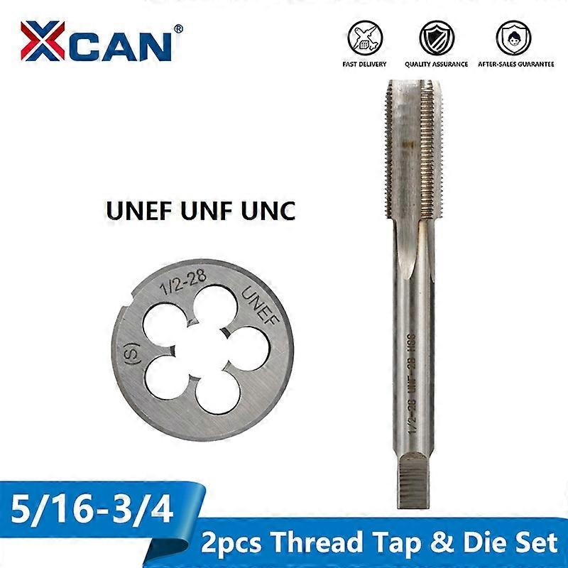 XCAN 2pcs UNEF UNF UNC Thread Tap and Die Set Machine Plug Tap High Speed Steel Metal Tapping Tool S