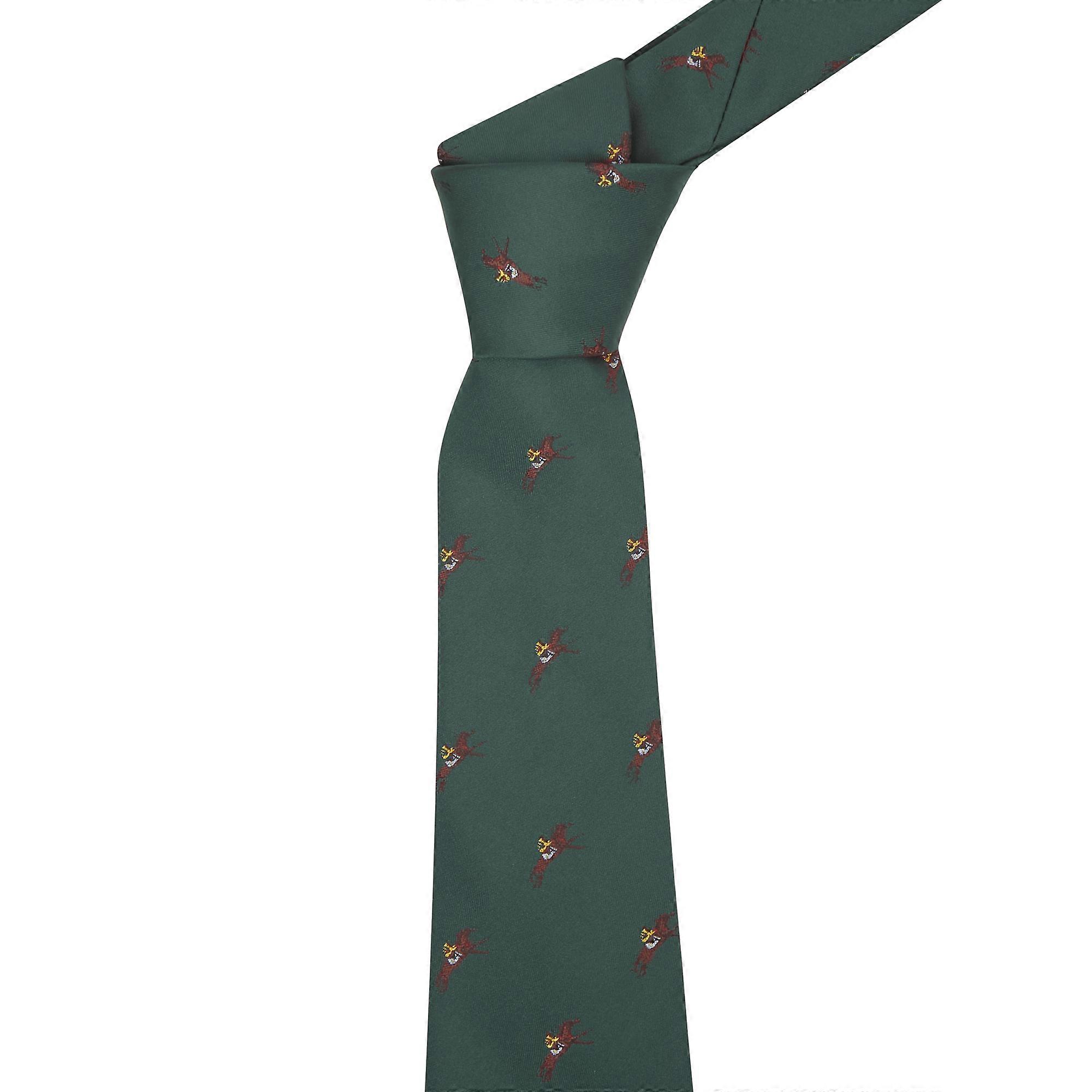 Dark Green Horse and Jockey Embroidered Tie