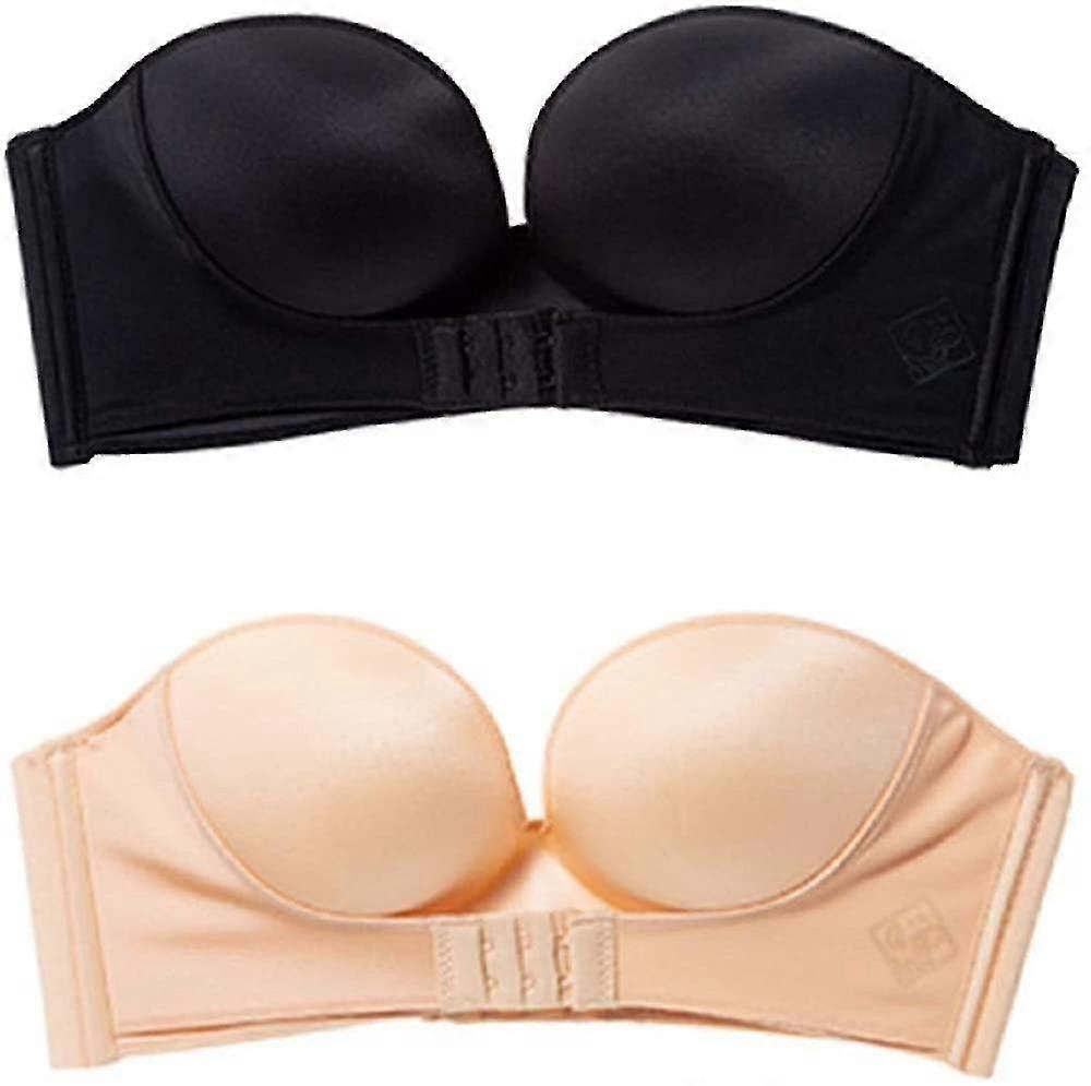 2-pack Dam Handformad Fram/Bak Spänne Anpassad Lyft Osynlig Bygelfri Axelbandslös Push Up Bh