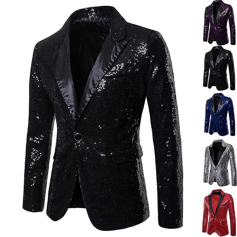 Homme Sequin Suit Jacket Blazer One Button Luxury Party Dinner Prom Tuxedo