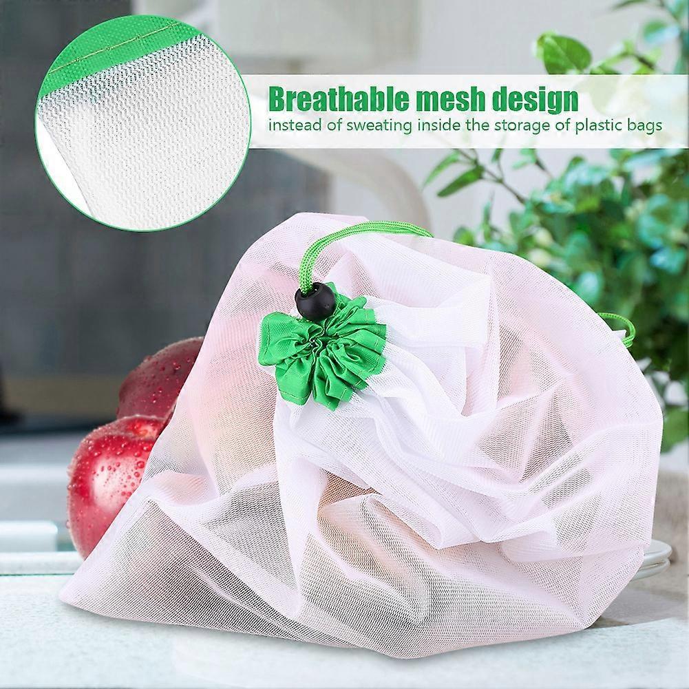 16Pcs Mesh Reusable Washable Fruit Vegetable Bags with Drawstring Closure