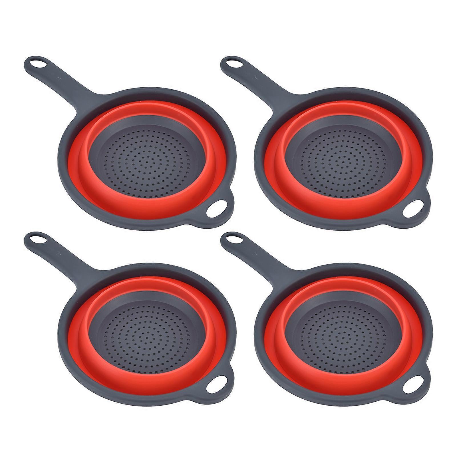 Collapsible Colander Strainer Set - Red 4PCS Round with Handle and Hanging Hole